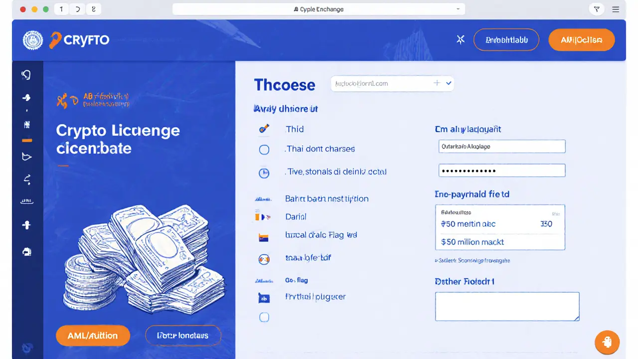 Sketch of a licensing dashboard with a checklist of seven Thai user criteria.