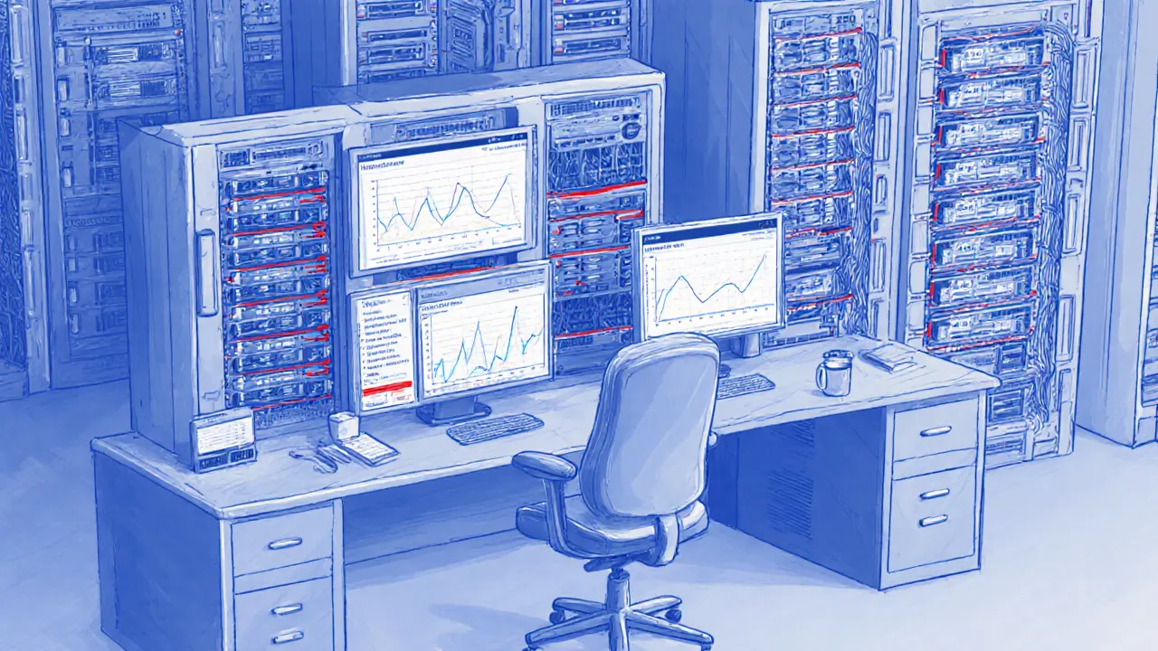 Sketch of a mining farm console monitoring multiple ASIC racks.