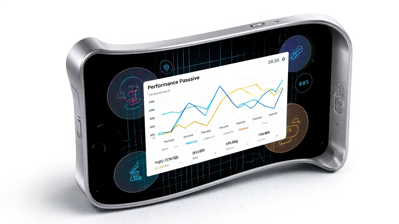 Mobile app interface sketch showing a passive Set’s performance chart with Chainlink and Layer 2 icons.