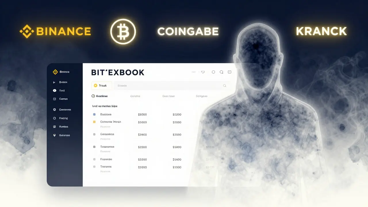 Modern trading dashboard beside a fading ghost of BITEXBOOK, with trusted exchanges glowing in background.