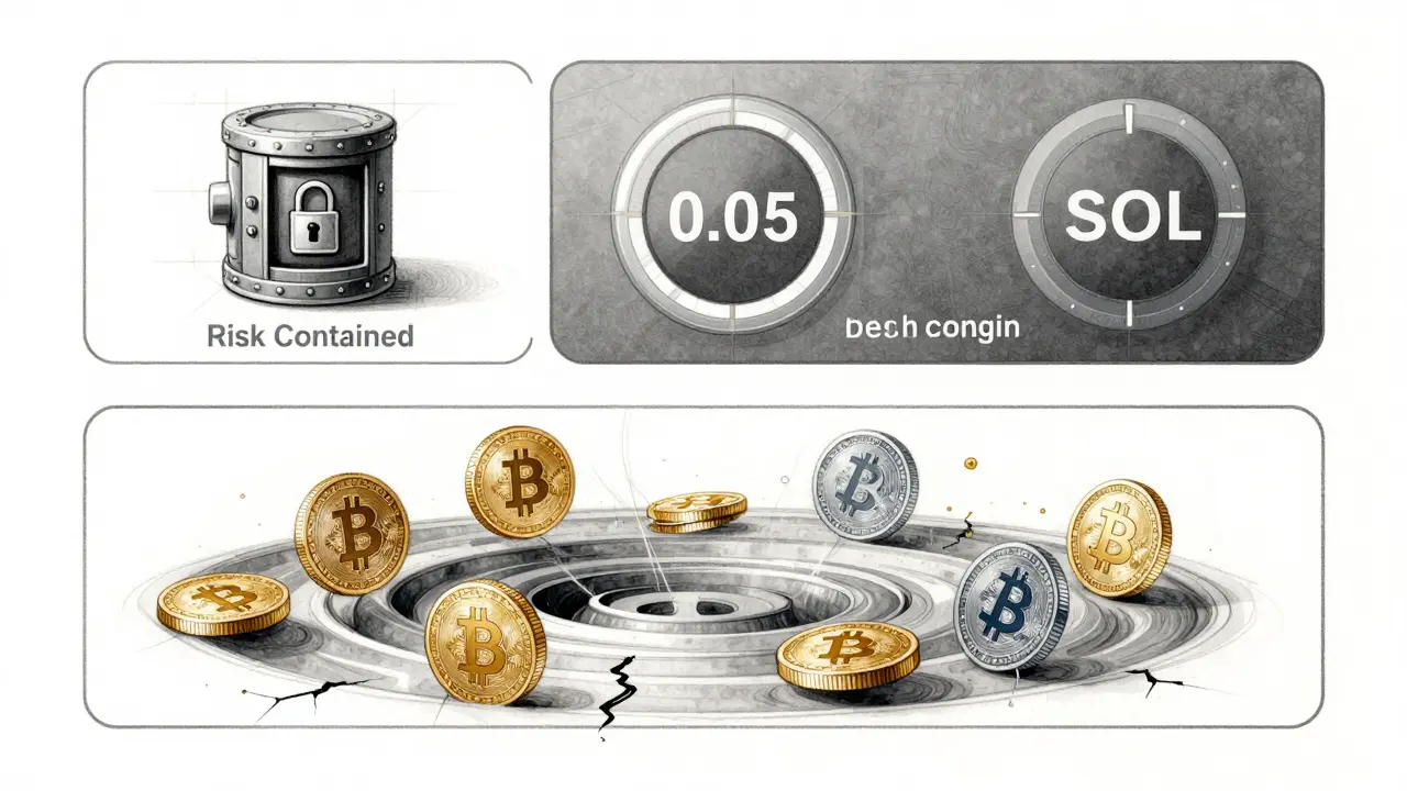 Product sketch of a dual-panel dashboard with isolated vault and cross margin vortex in graphite and watercolor
