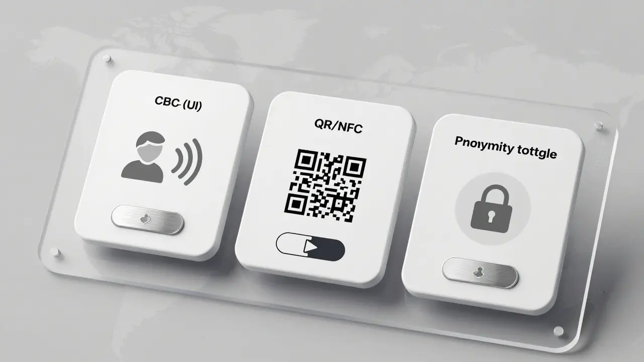 Three modular interface panels designed for different users, emphasizing accessibility and privacy.