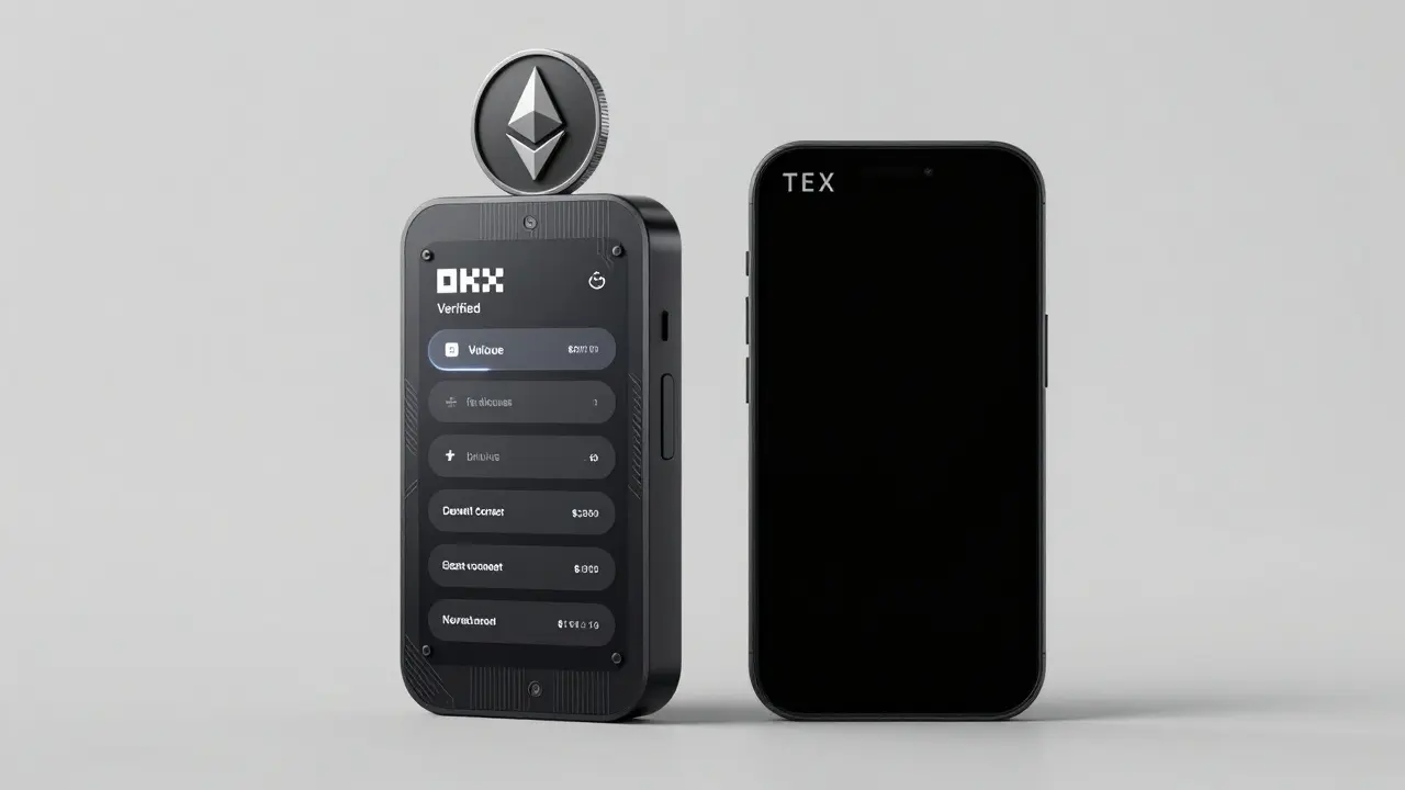 A design sketch comparing a verified hybrid exchange to an empty silhouette labeled TEX, with one side glowing and the other in shadow.