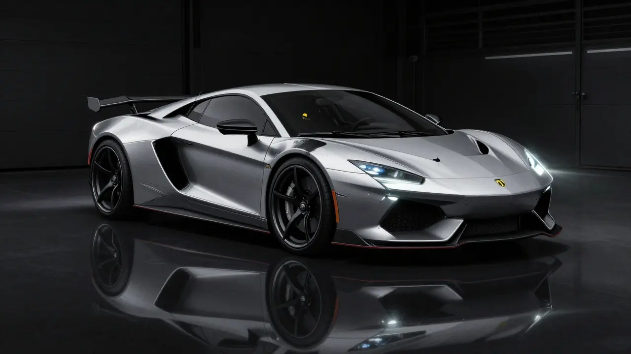 Luxury car in empty garage with sticky note 'Engine Works. No Keys.'