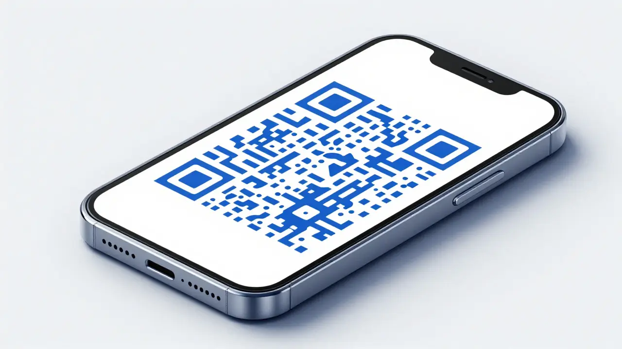 Smartphone screen displaying a QR code for authentication.