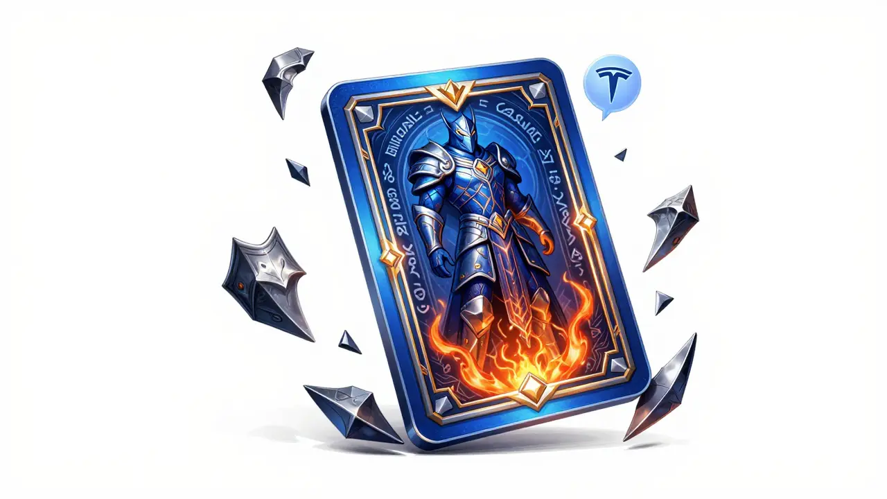 A detailed Genesis Wizard NFT card with glowing runes and floating battle fragments, designed as a premium collectible.