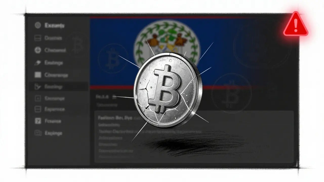 Cracked token floating over empty exchange interface, symbolizing lost funds and lack of support.