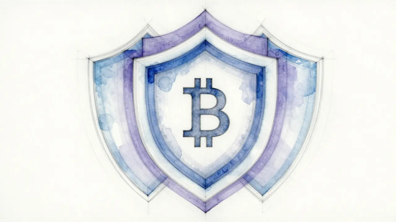 Layered shield design sketch representing privacy and encryption tools.