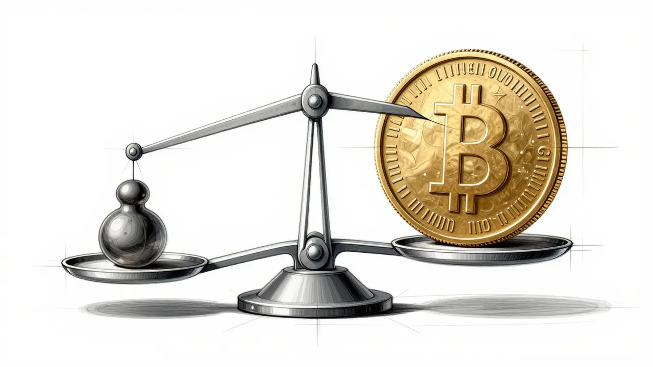 Product design sketch of a mechanical scale illustrating the risk of high leverage and liquidation.