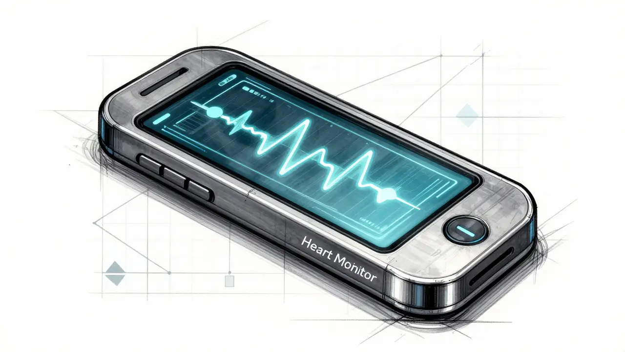 Product sketch of a digital asset health monitor showing a continuous security waveform.