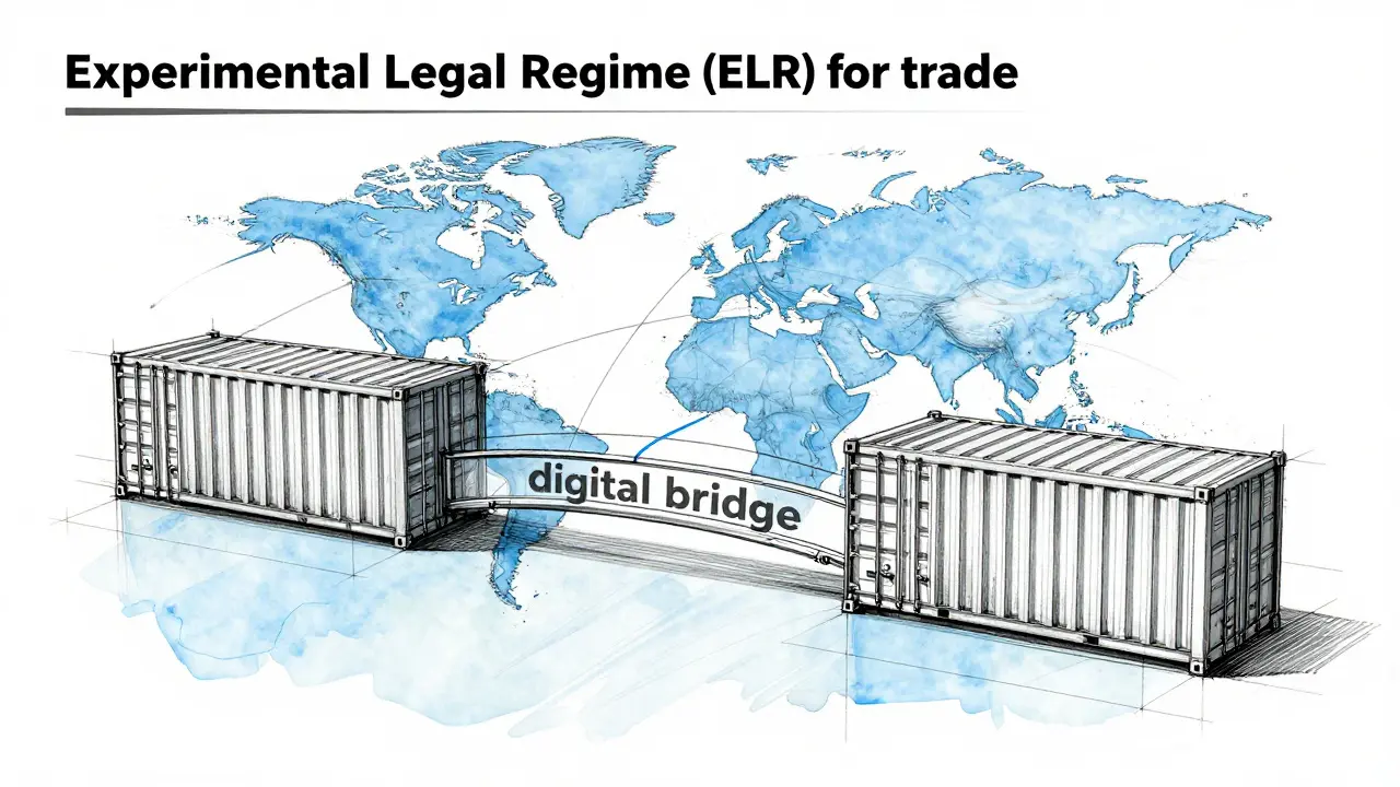Technical design sketch of a digital bridge for international crypto trade.
