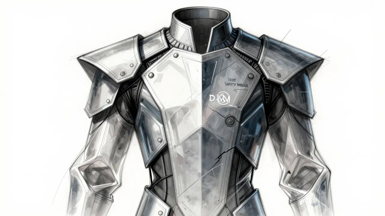 Avant-garde sketch of debt safety module as protective garment