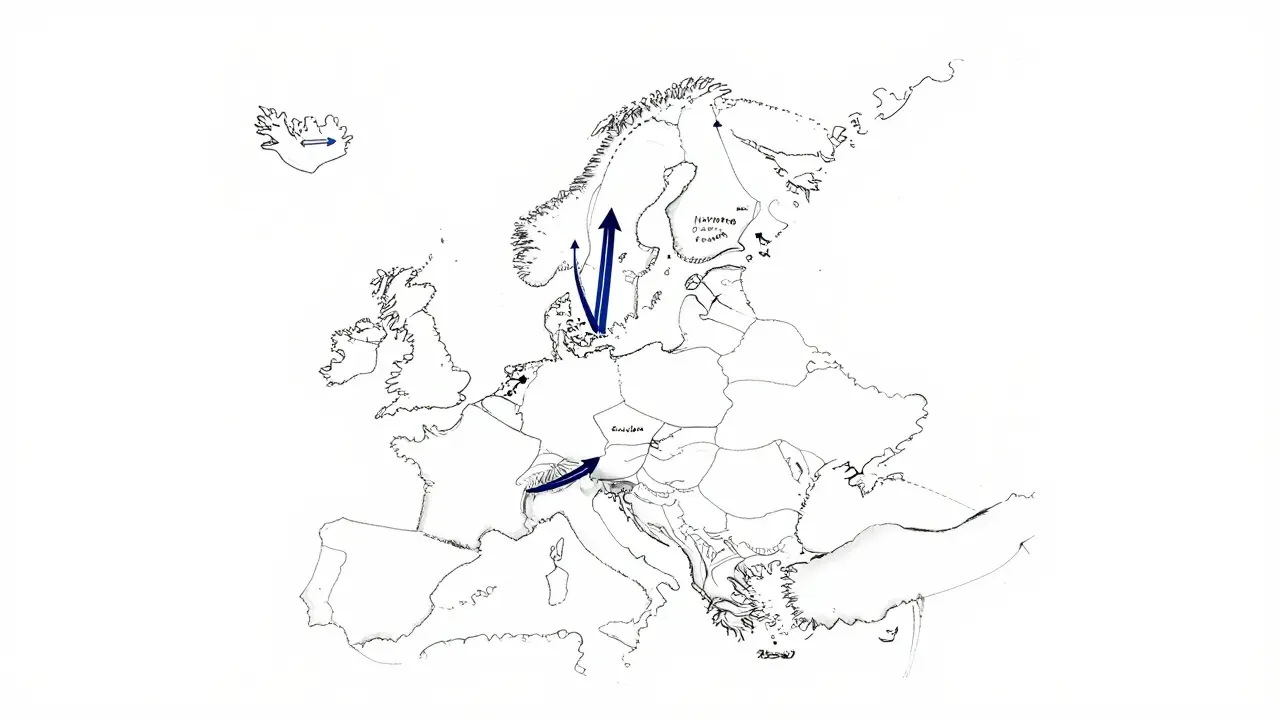 Conceptual sketch showing energy flow shifts across Nordic countries.