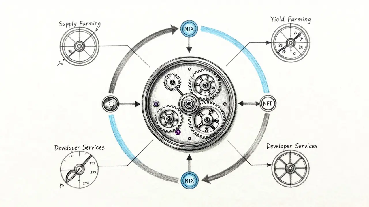Design diagram showing MIX token utility cycles