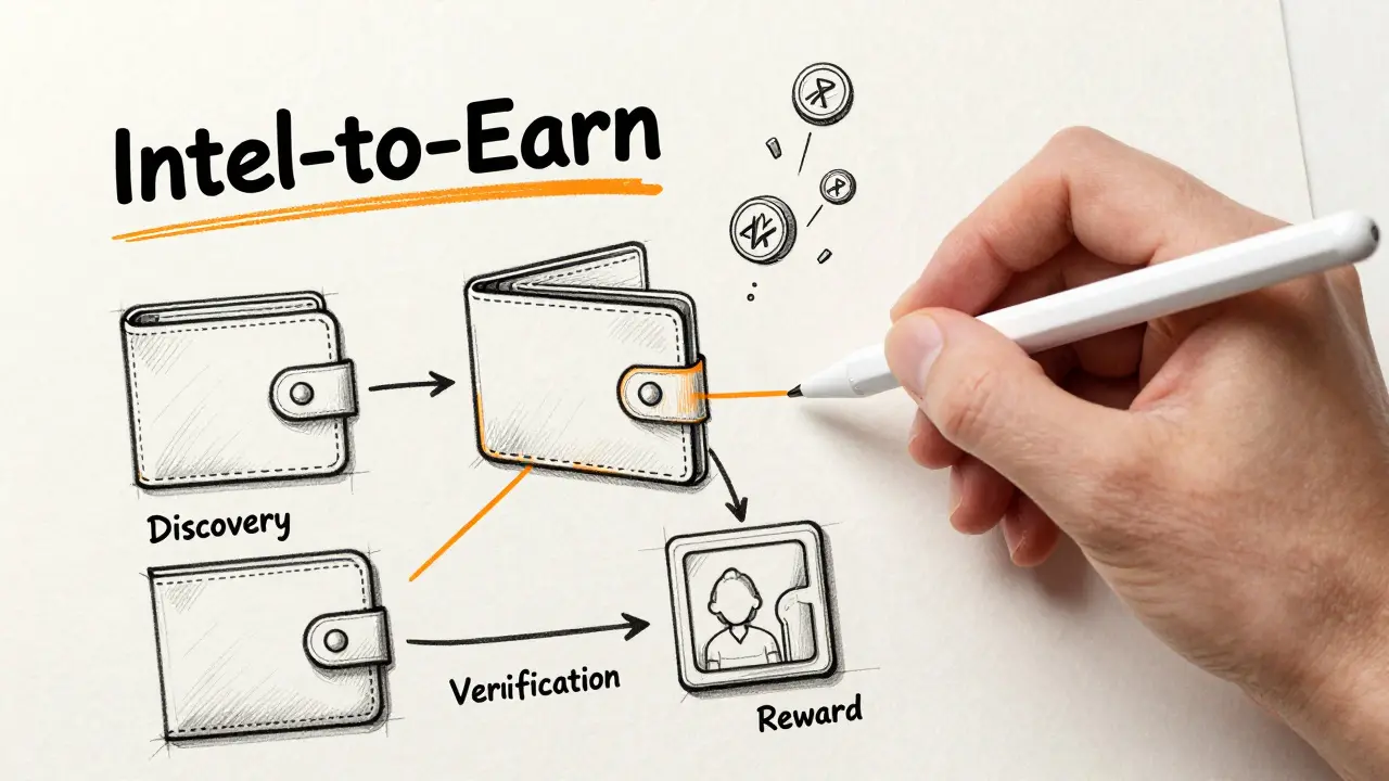 Design sketch illustrating the Intel-to-Earn reward cycle with ARKM tokens