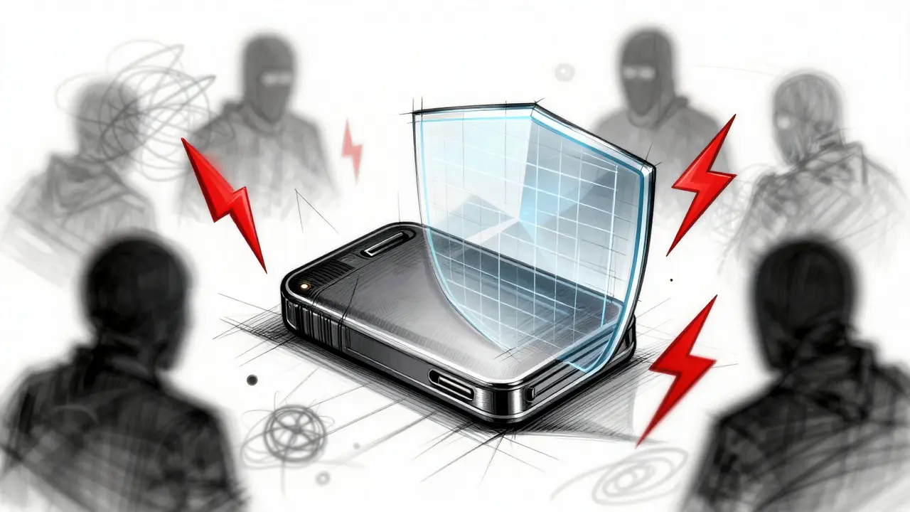 Design sketch showing a secure hardware wallet protected against crypto threats
