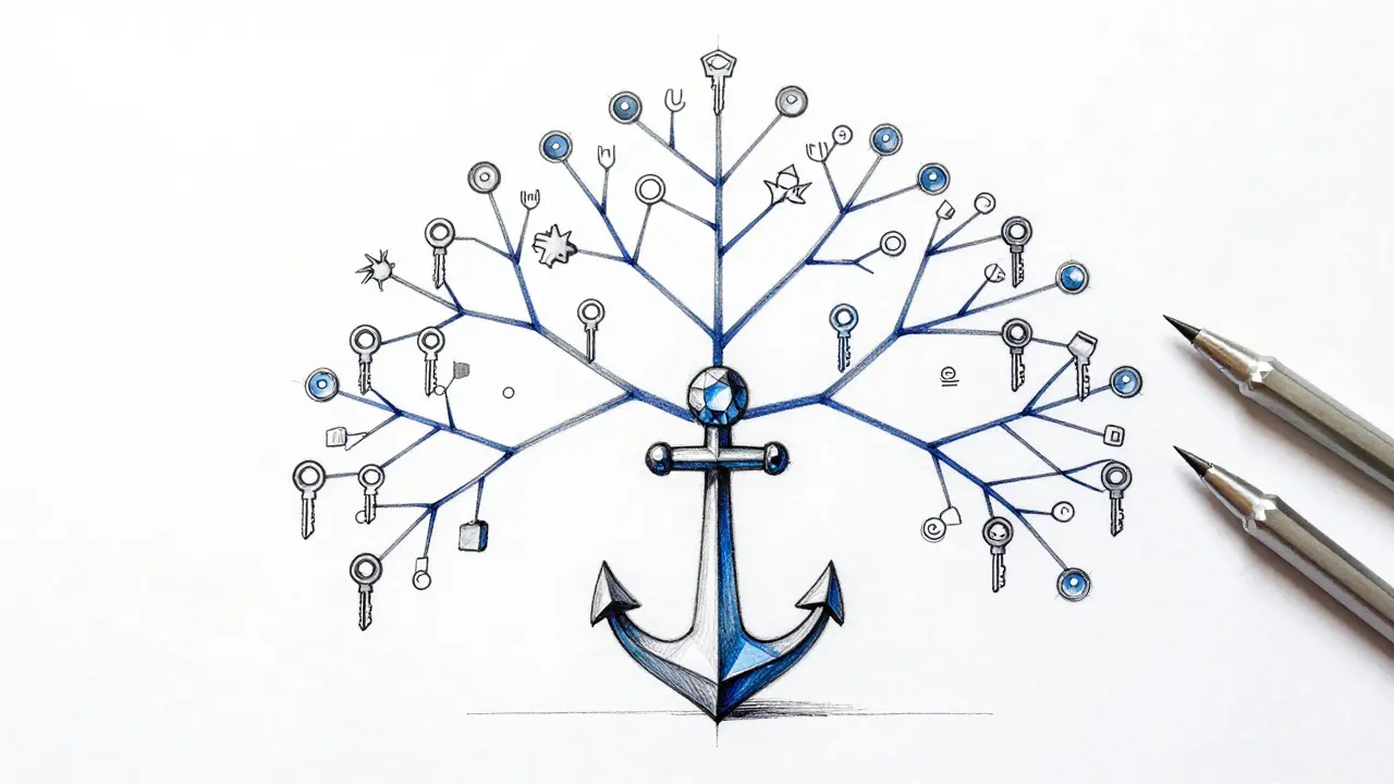 Design sketch showing HD wallet key derivation tree structure