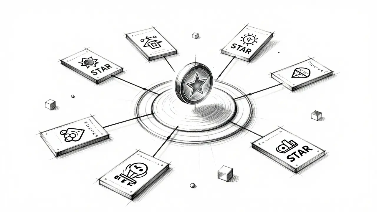 Hand-drawn schematic of STAR token ecosystem and NFT assets