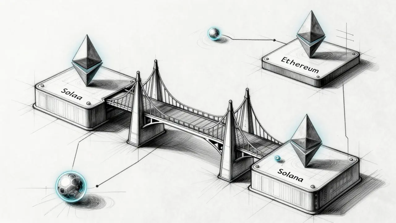 Sketch illustration of assets bridging between blockchain networks