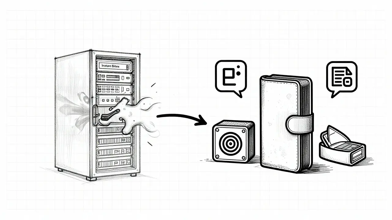 Sketch showing transition from closed exchange to secure wallets