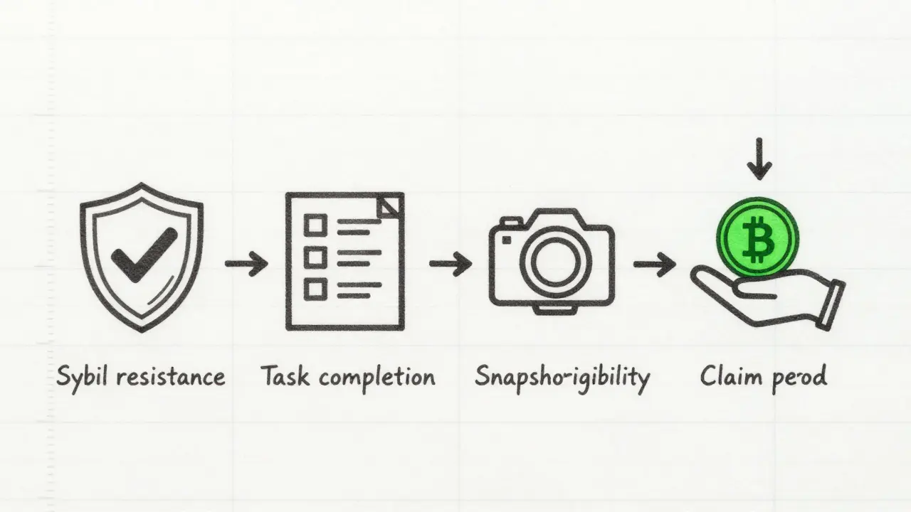 Technical drawing illustrating the four-step crypto airdrop campaign workflow