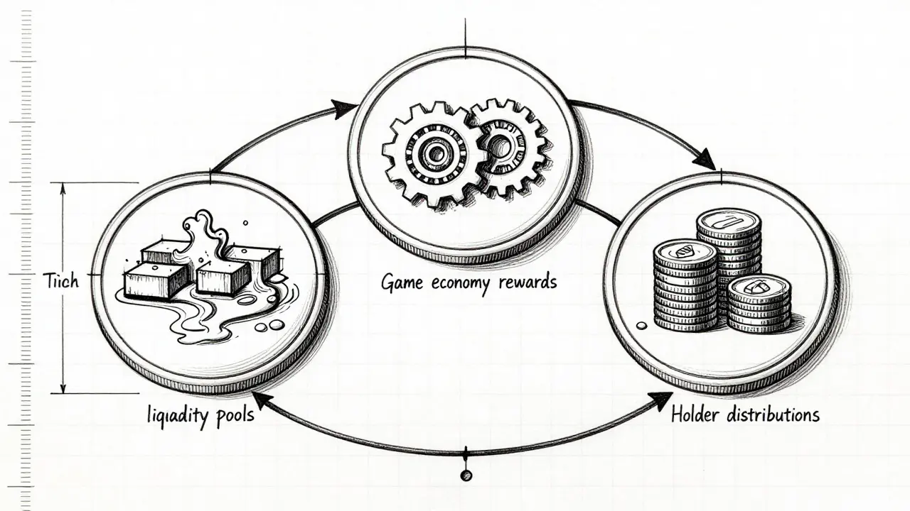 Technical drawing of QBIT token fee distribution structure