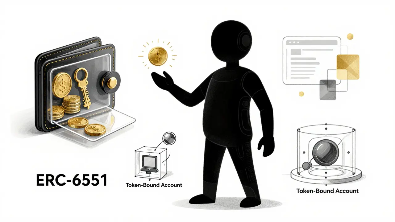 Conceptual sketch of an NFT character acting as an autonomous smart wallet.