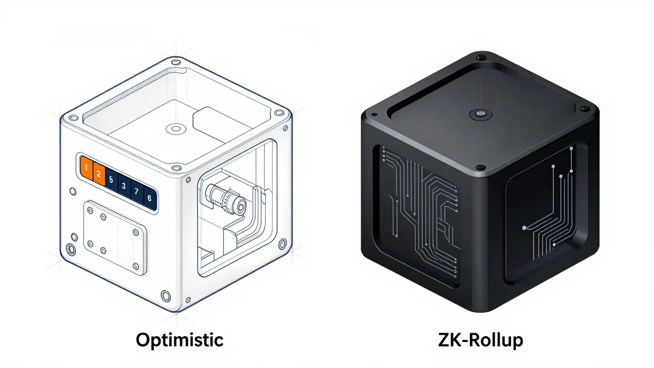 Design schematic contrasting Optimistic and ZK-Rollup mechanisms