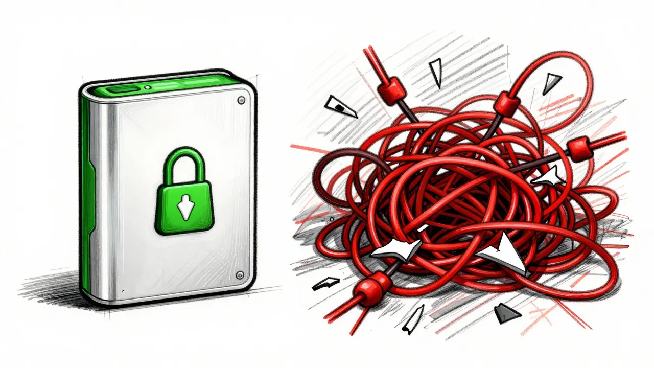 Design sketch comparing secure wallets vs scam risks