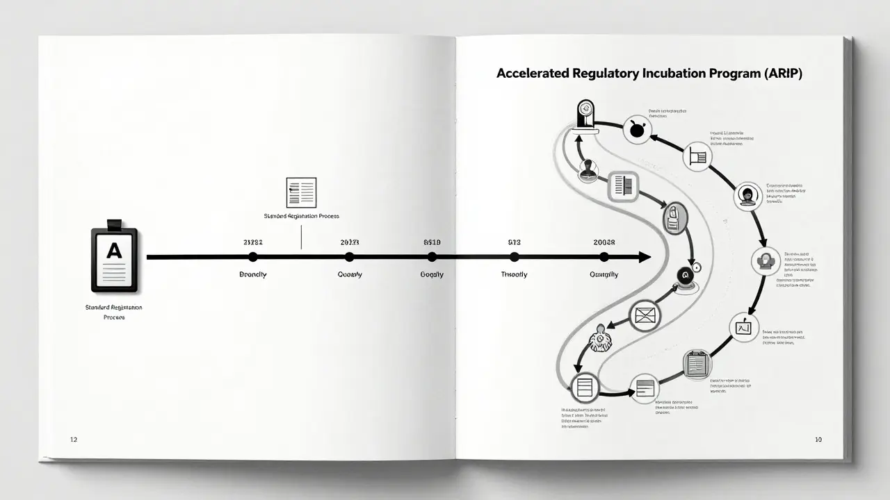 Design sketch comparing standard vs accelerated licensing paths