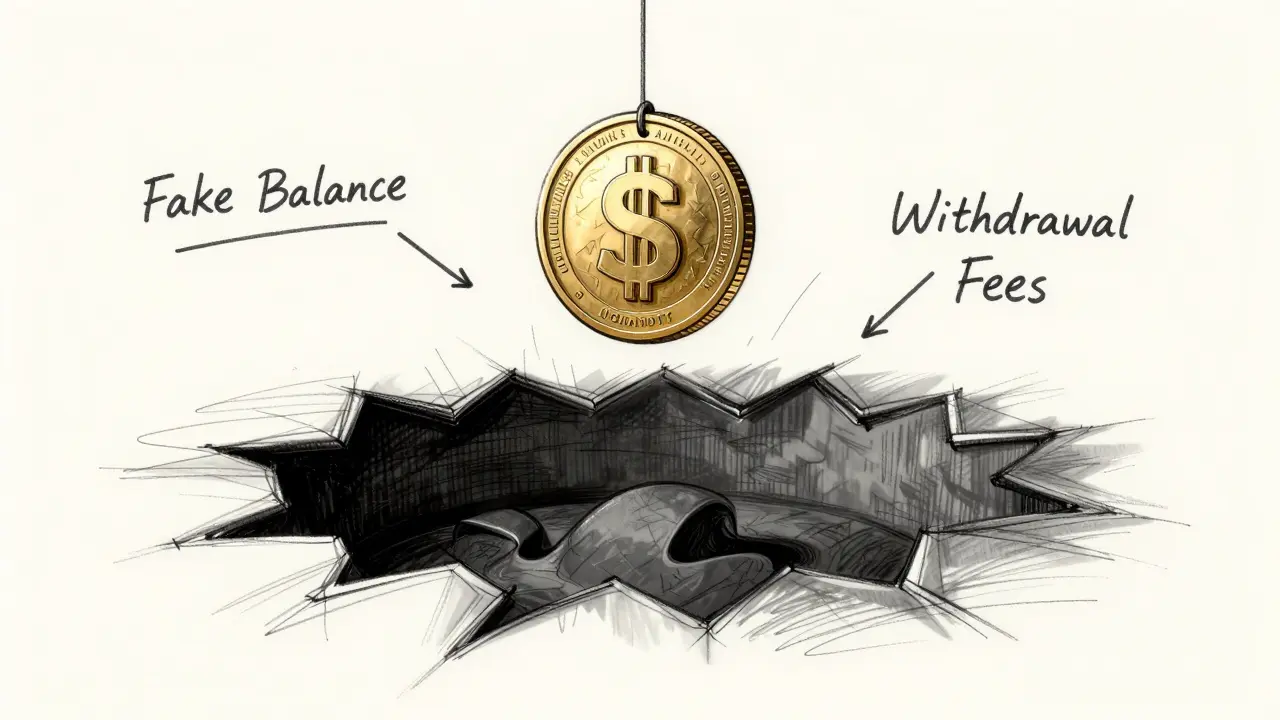 Design sketch of a coin trap illustrating a crypto honeypot scam