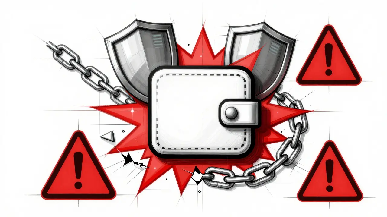 Design sketch of secure digital wallet protected from red scam warnings