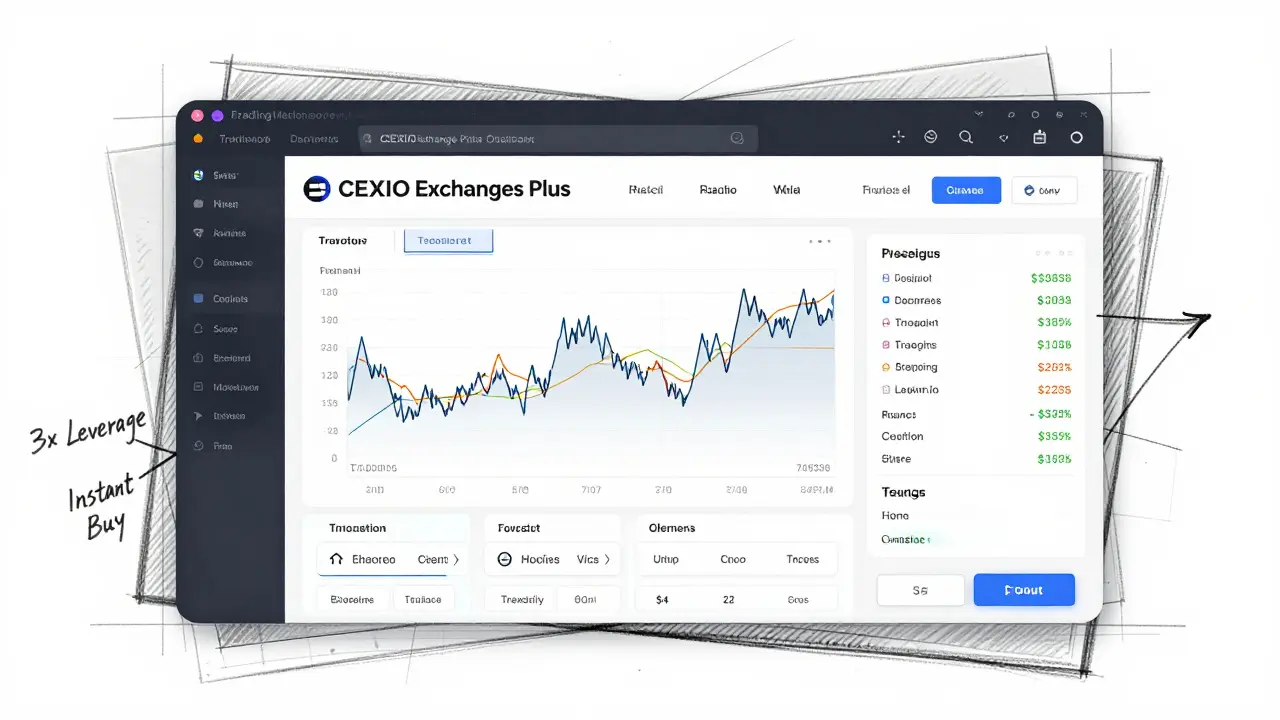 Wireframe sketch of a cluttered crypto trading dashboard interface
