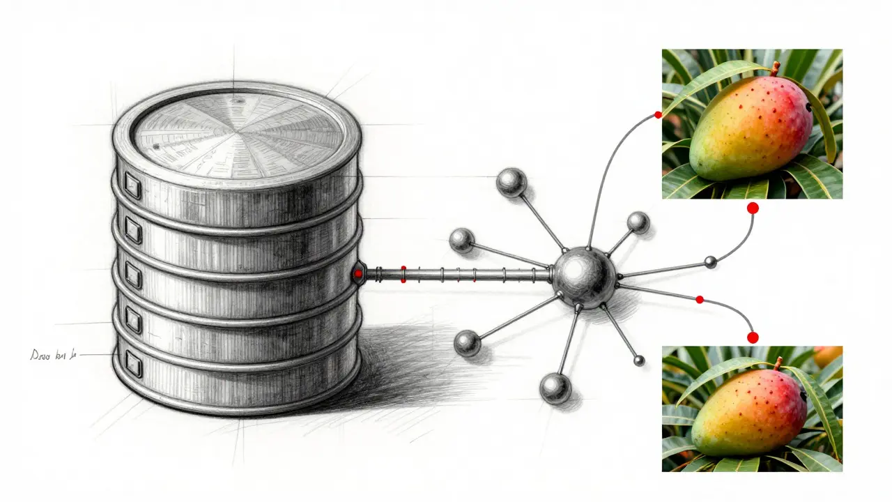 Conceptual sketch blending traditional databases with AI and DLT for supply chain tracing.