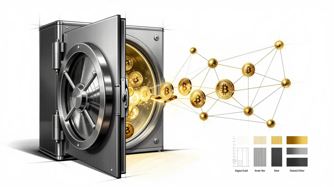 Conceptual sketch of institutional crypto adoption and secure vault integration