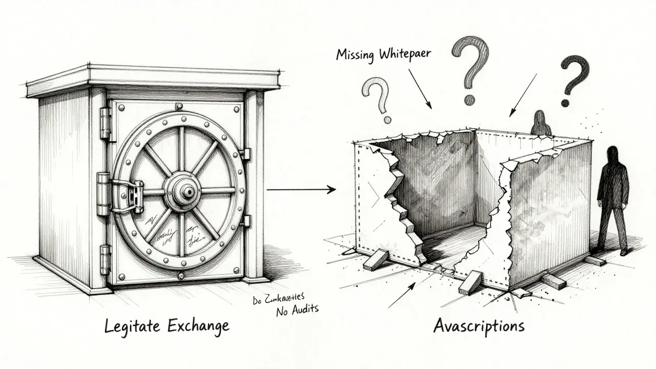 Design sketch comparing secure vault to broken exchange