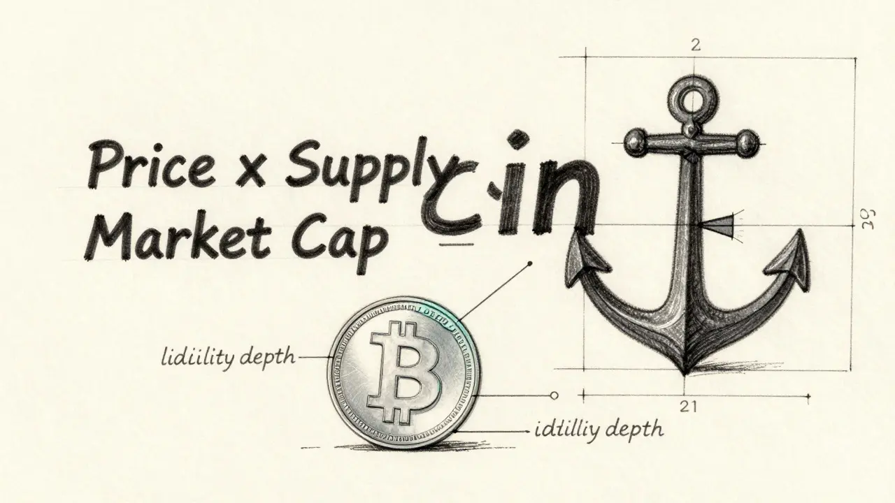 Design sketch illustrating Bitcoin market cap formula vs small cap fragility