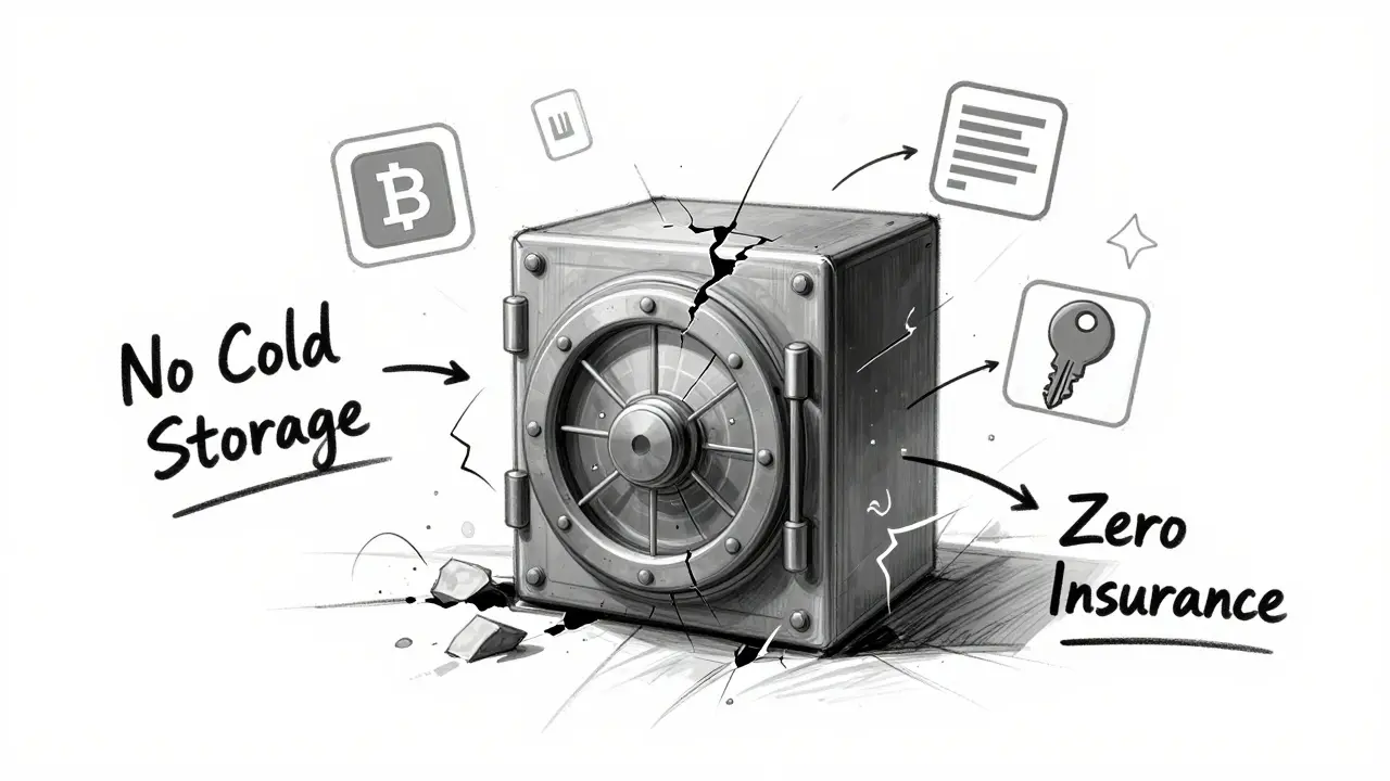 Design sketch showing a cracked digital vault symbolizing poor security measures