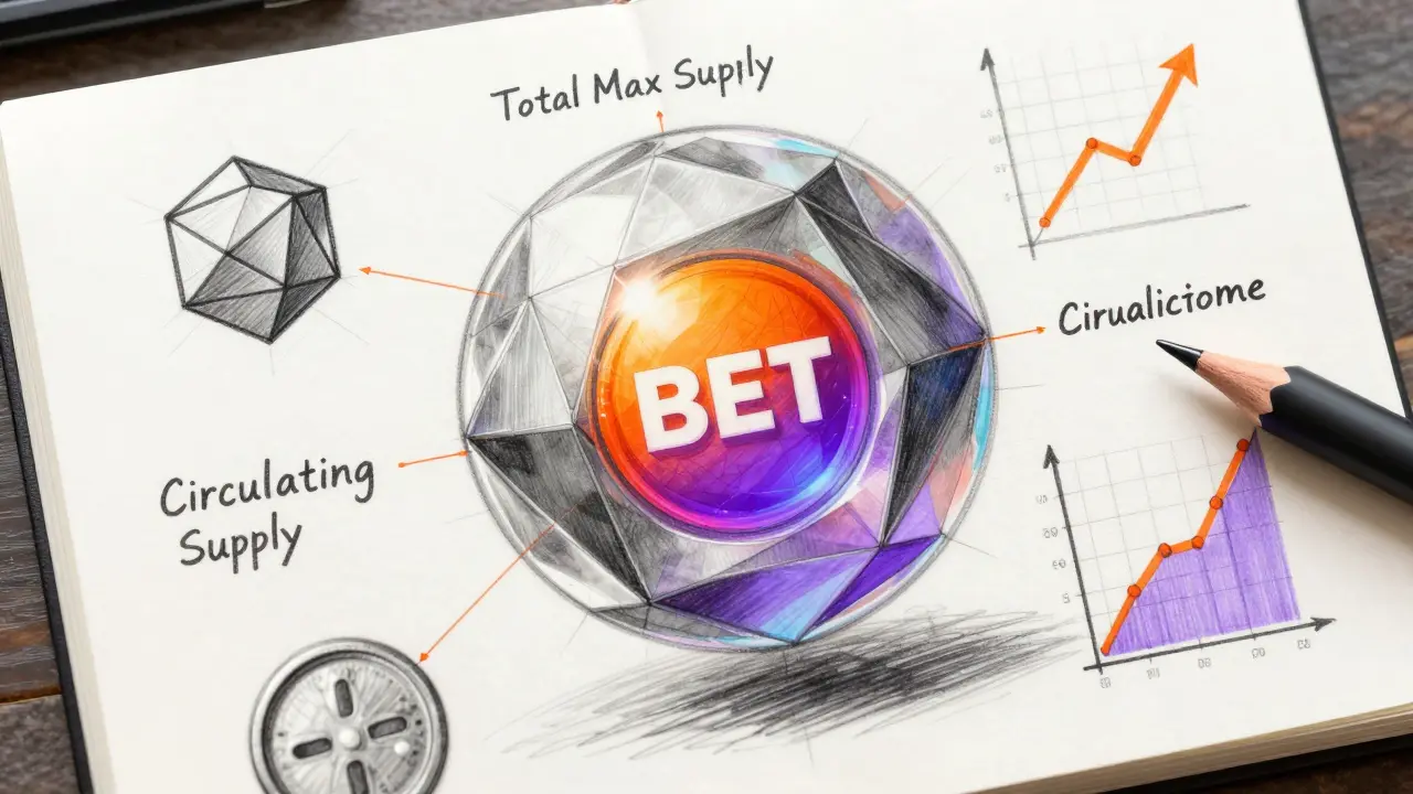 Design sketch visualizing BET token supply and staking yields