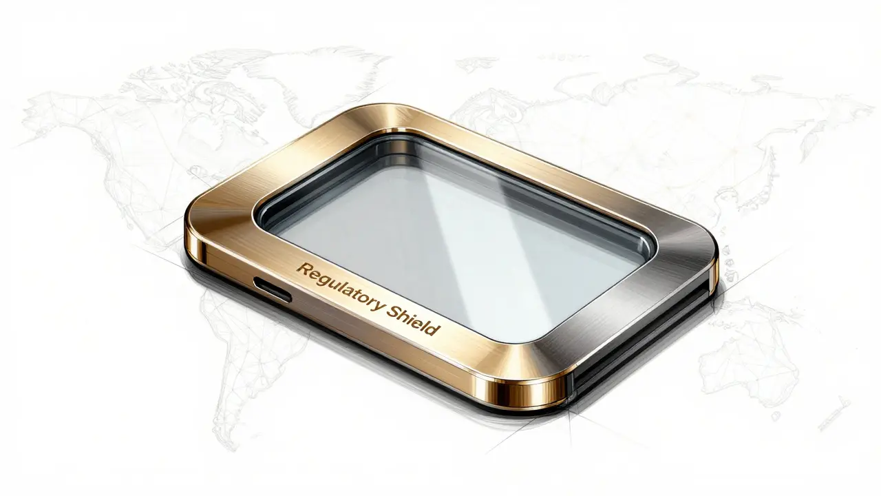 Fashion-style design sketch of a regulatory shield accessory