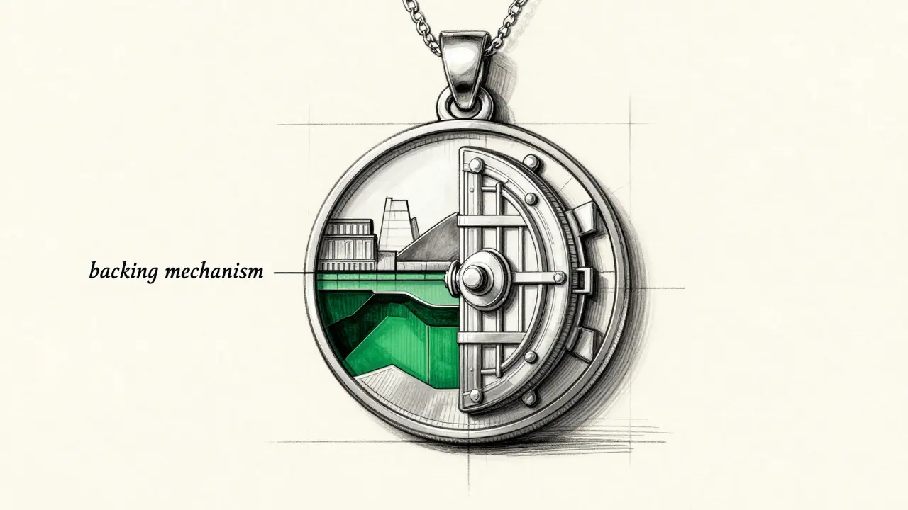 Product sketch of a stablecoin token as high-fashion jewelry