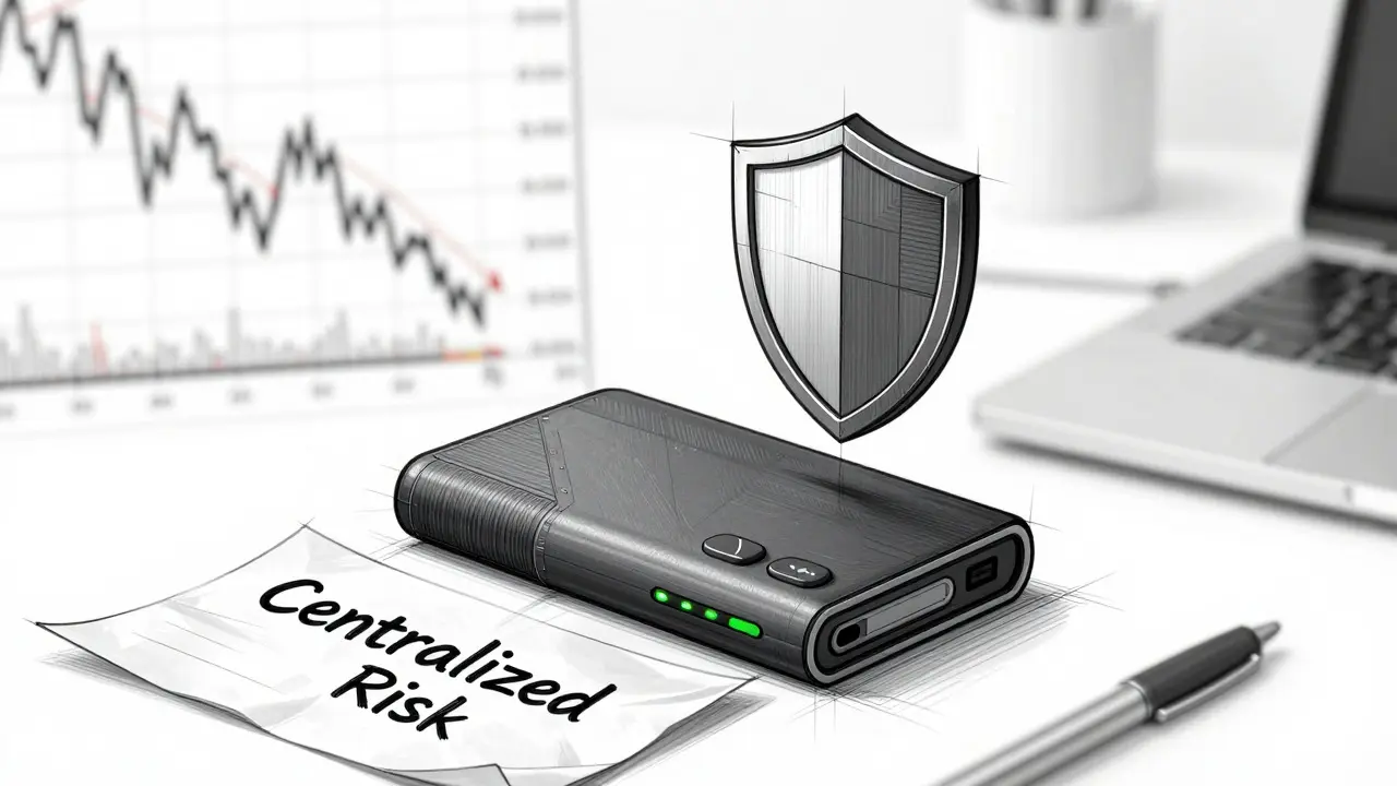 Technical sketch of hardware wallet vs risky paper