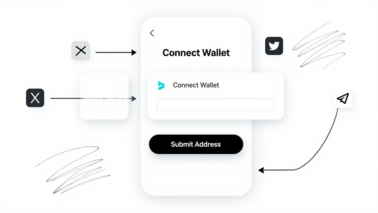 Wireframe sketch showing steps to claim a crypto airdrop