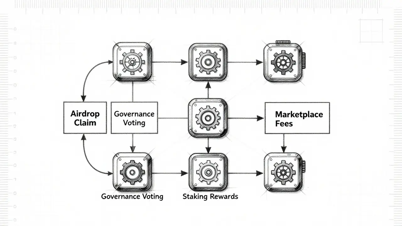Blueprint-style sketch of a crypto token ecosystem roadmap