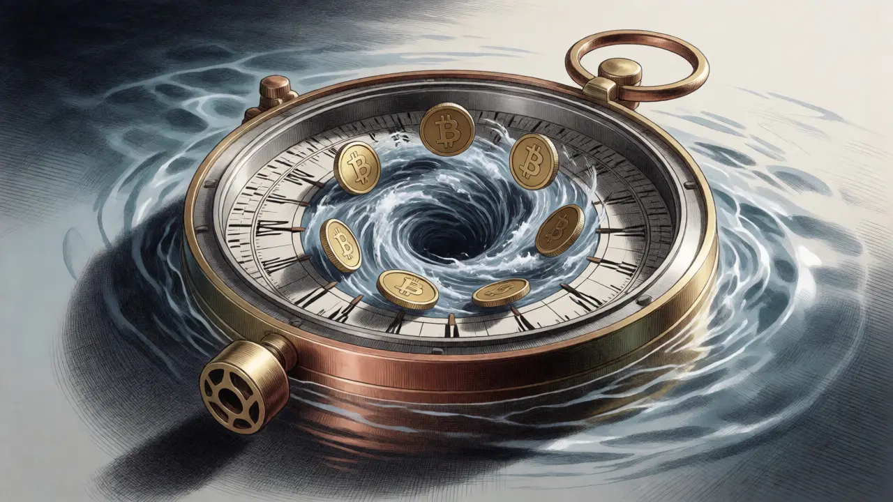 Compass device swirling chaotic coins vs calm exterior