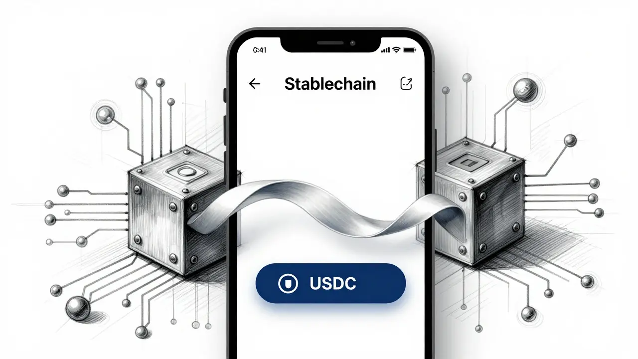Conceptual sketch of Stablechain allowing gas payments via stablecoins.