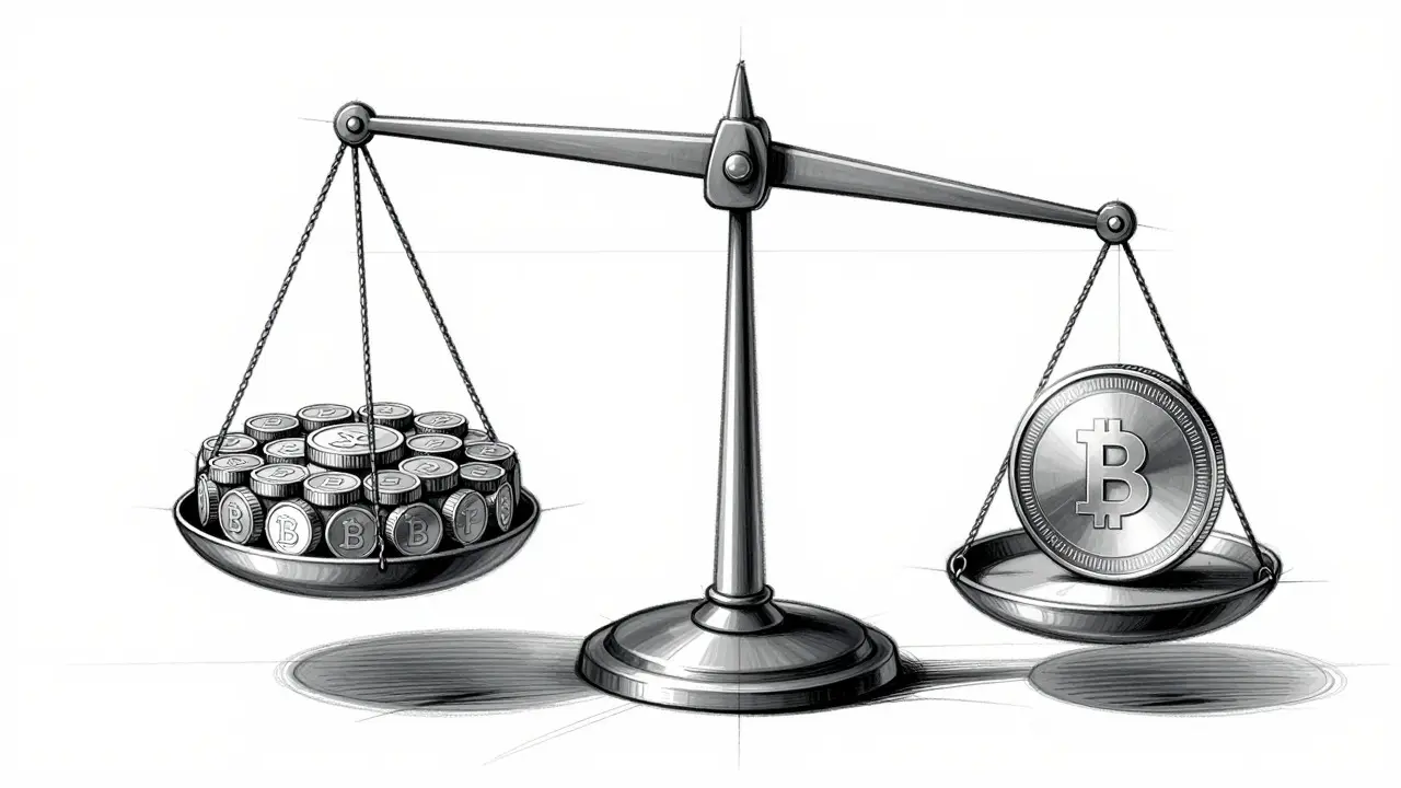 Design draft showing a balance scale representing low liquidity crypto trading