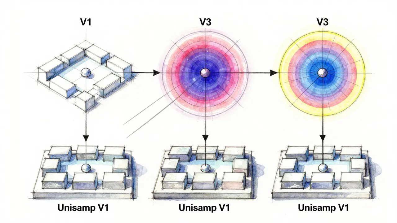 Design evolution sketch from V1 to V3 architecture
