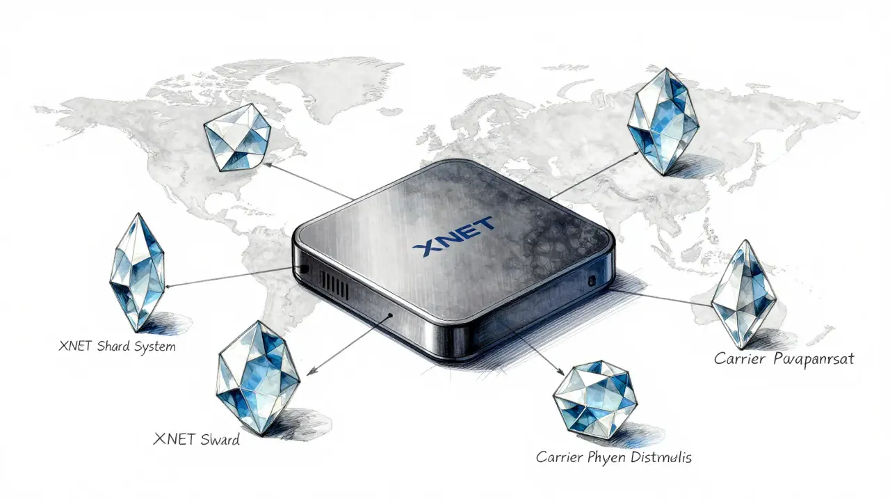 Design illustration of XNET Shard system showing global fractional ownership