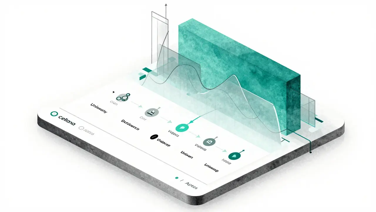 Design sketch comparing Cellana's shallow liquidity wireframes against massive competitor volume blocks.